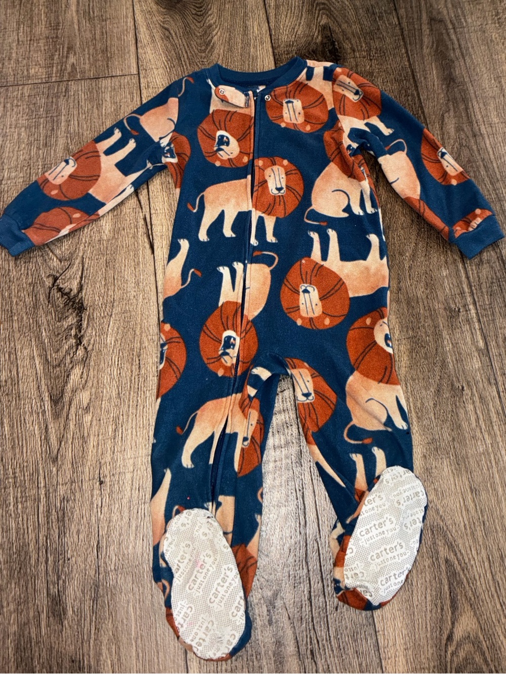 Carter's Navy Blue and Orange Lion Print Zip Footed One-Piece
